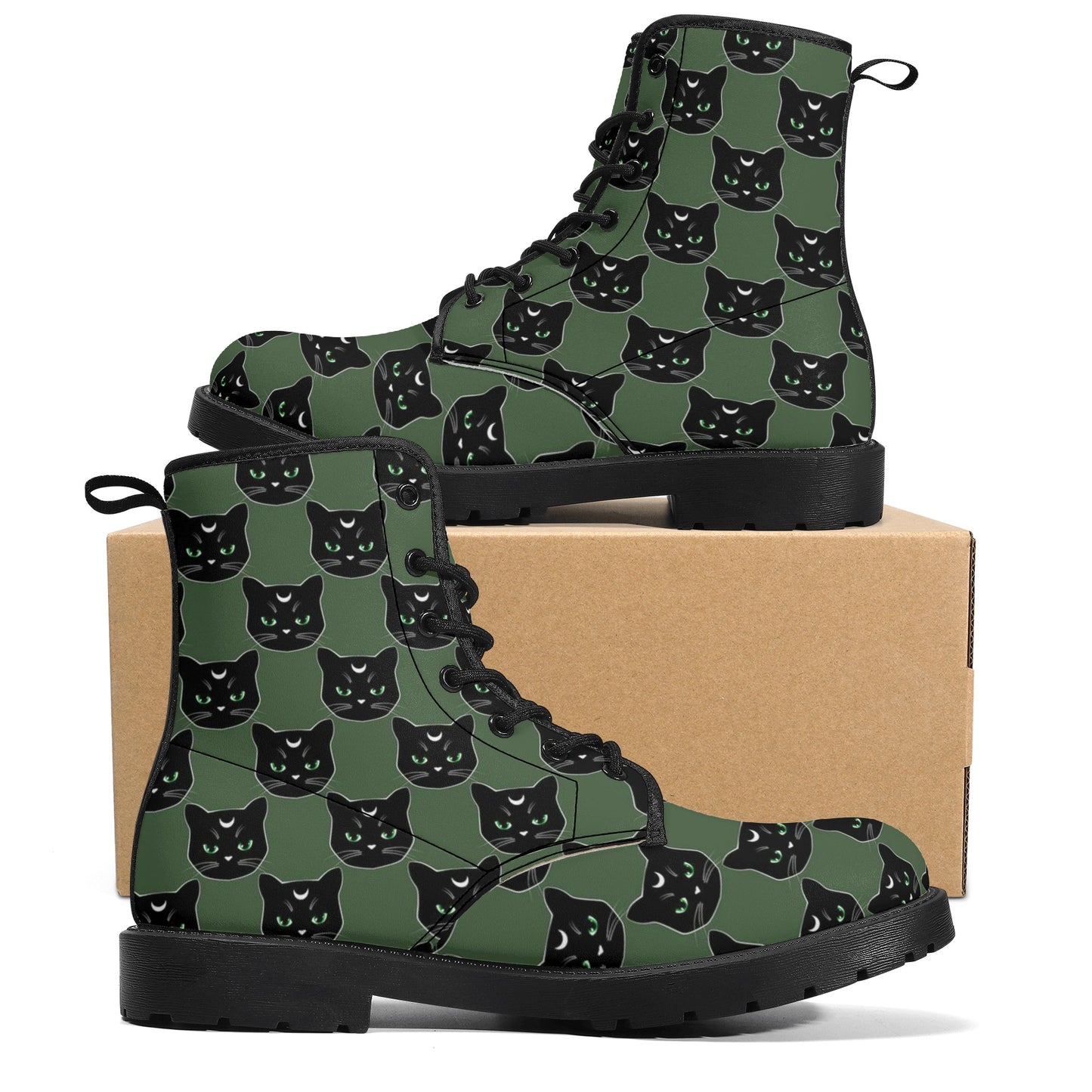 Military Green Cat Boots Women's Leather Boots