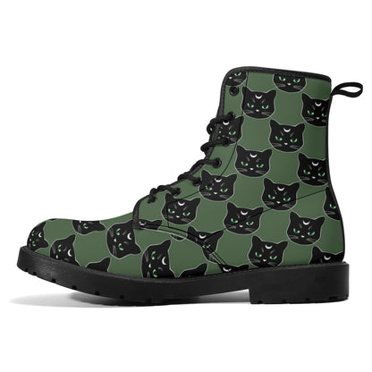 Military Green Cat Boots Women's Leather Boots