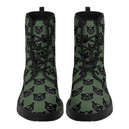 Military Green Cat Boots Women's Leather Boots