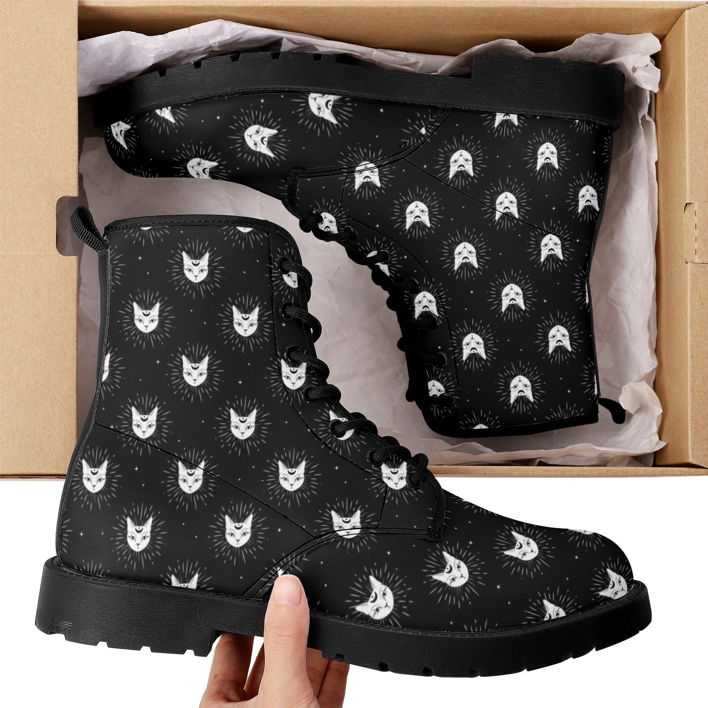 Cat Woman Boots Women's Leather Boots, Fashion Combat Boots, Vegan Leather Boots, Custom Shoes, Custom Boots, Cool Shoes