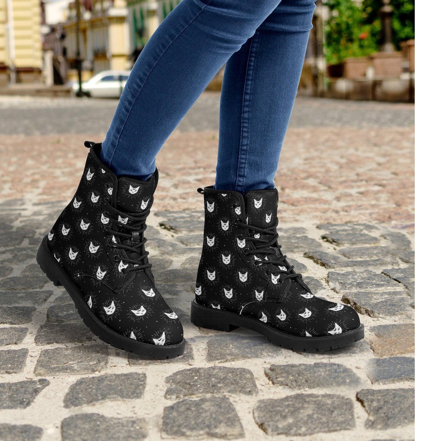 Cat Woman Boots Women's Leather Boots, Fashion Combat Boots, Vegan Leather Boots, Custom Shoes, Custom Boots, Cool Shoes