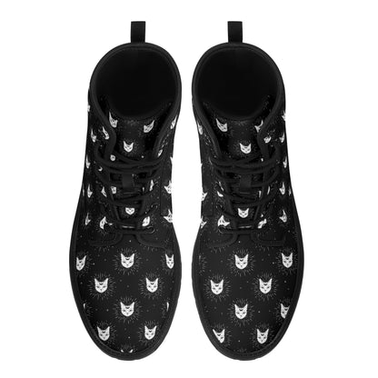 Cat Woman Boots Women's Leather Boots, Fashion Combat Boots, Vegan Leather Boots, Custom Shoes, Custom Boots, Cool Shoes