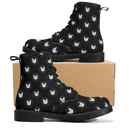 Cat Woman Boots Women's Leather Boots, Fashion Combat Boots, Vegan Leather Boots, Custom Shoes, Custom Boots, Cool Shoes