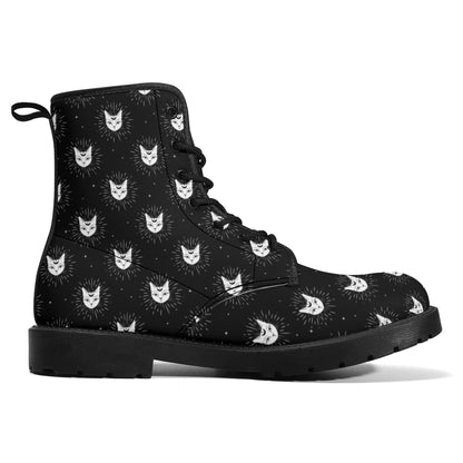 Cat Woman Boots Women's Leather Boots, Fashion Combat Boots, Vegan Leather Boots, Custom Shoes, Custom Boots, Cool Shoes