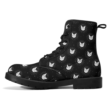 Cat Woman Boots Women's Leather Boots, Fashion Combat Boots, Vegan Leather Boots, Custom Shoes, Custom Boots, Cool Shoes