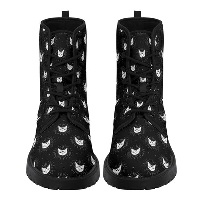 Cat Woman Boots Women's Leather Boots, Fashion Combat Boots, Vegan Leather Boots, Custom Shoes, Custom Boots, Cool Shoes