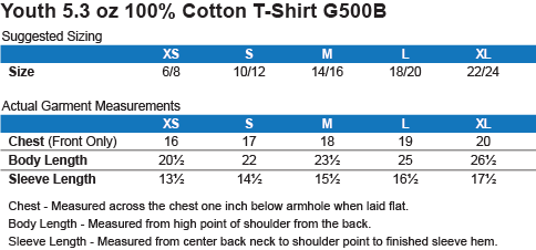 G500B Youth T-Shirt Size Guide