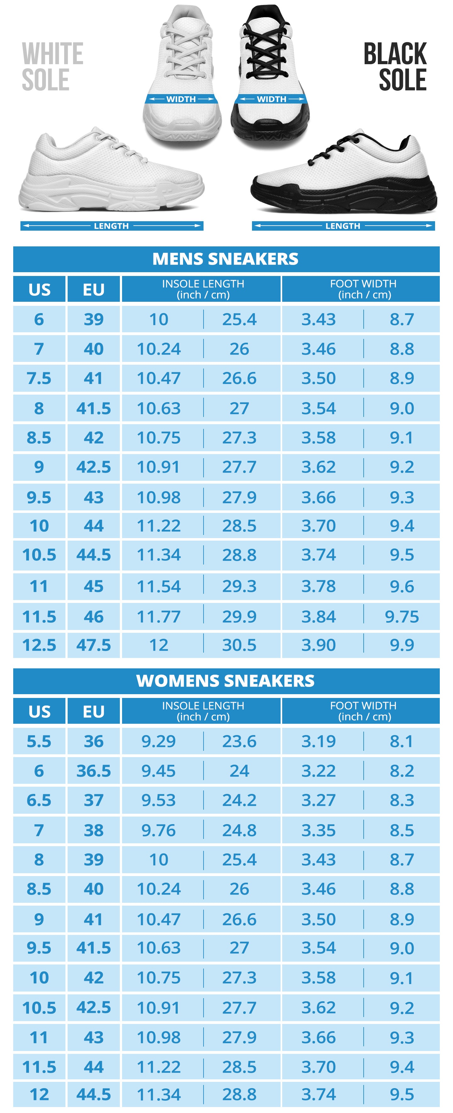 Chunky Sneakers Size Guide