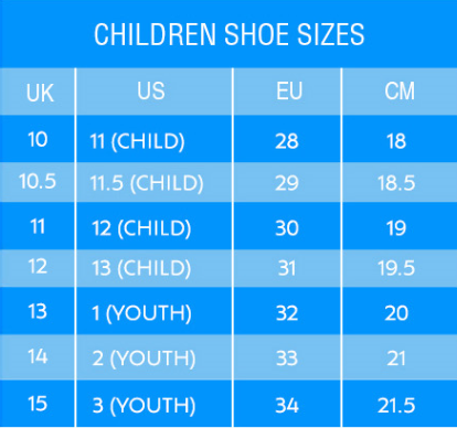 Kids Slip-On Shoes Size Guide