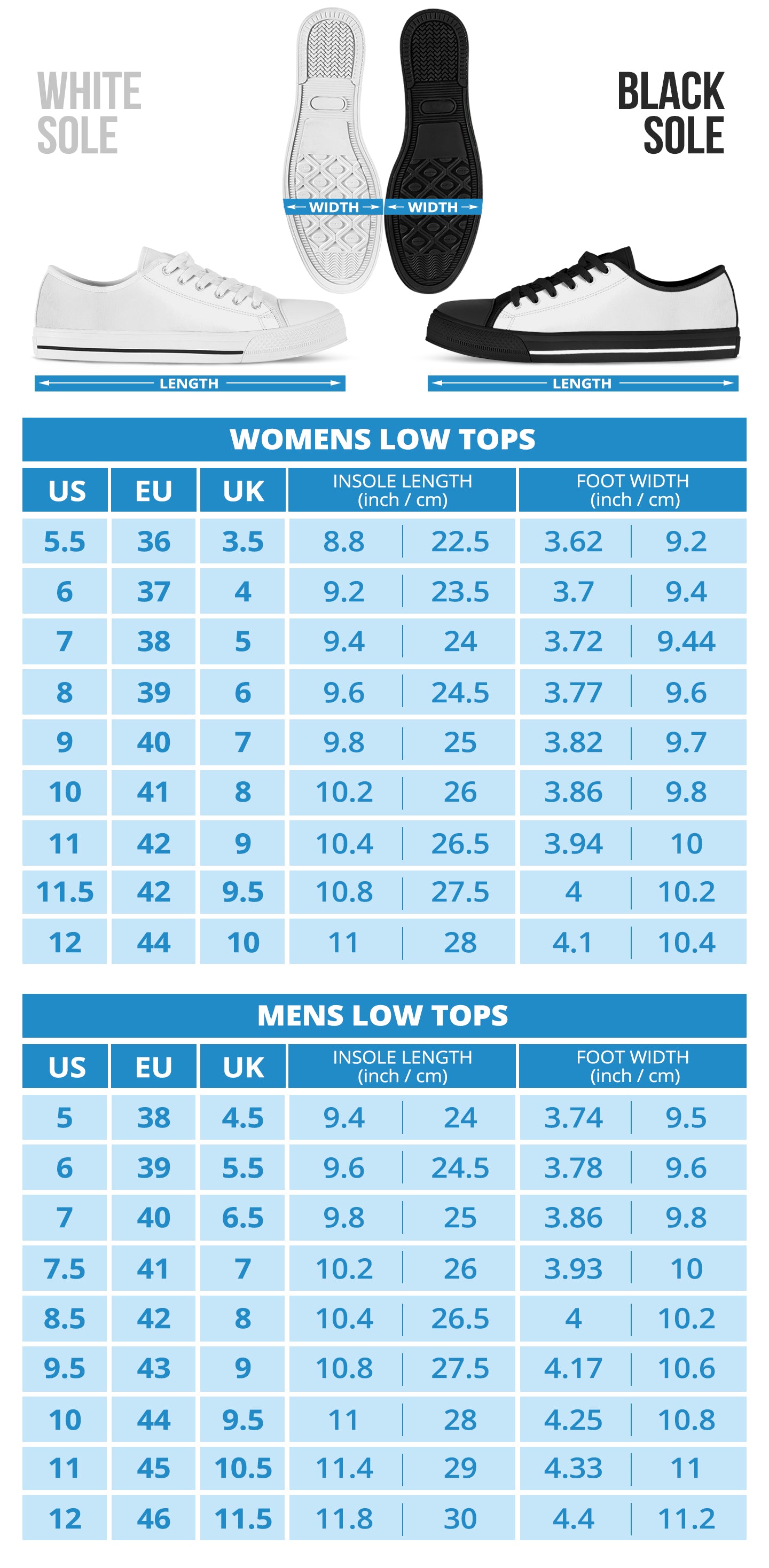 Low Top Shoes Size Guide