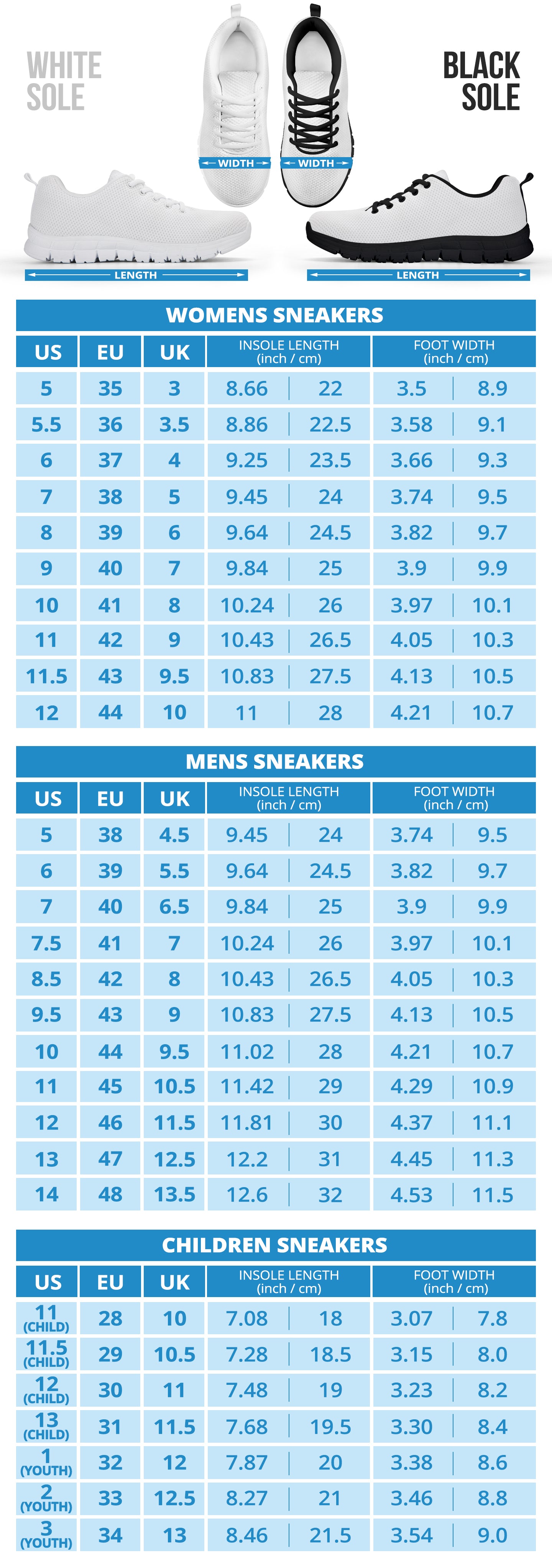 Original Sneakers Size Guide