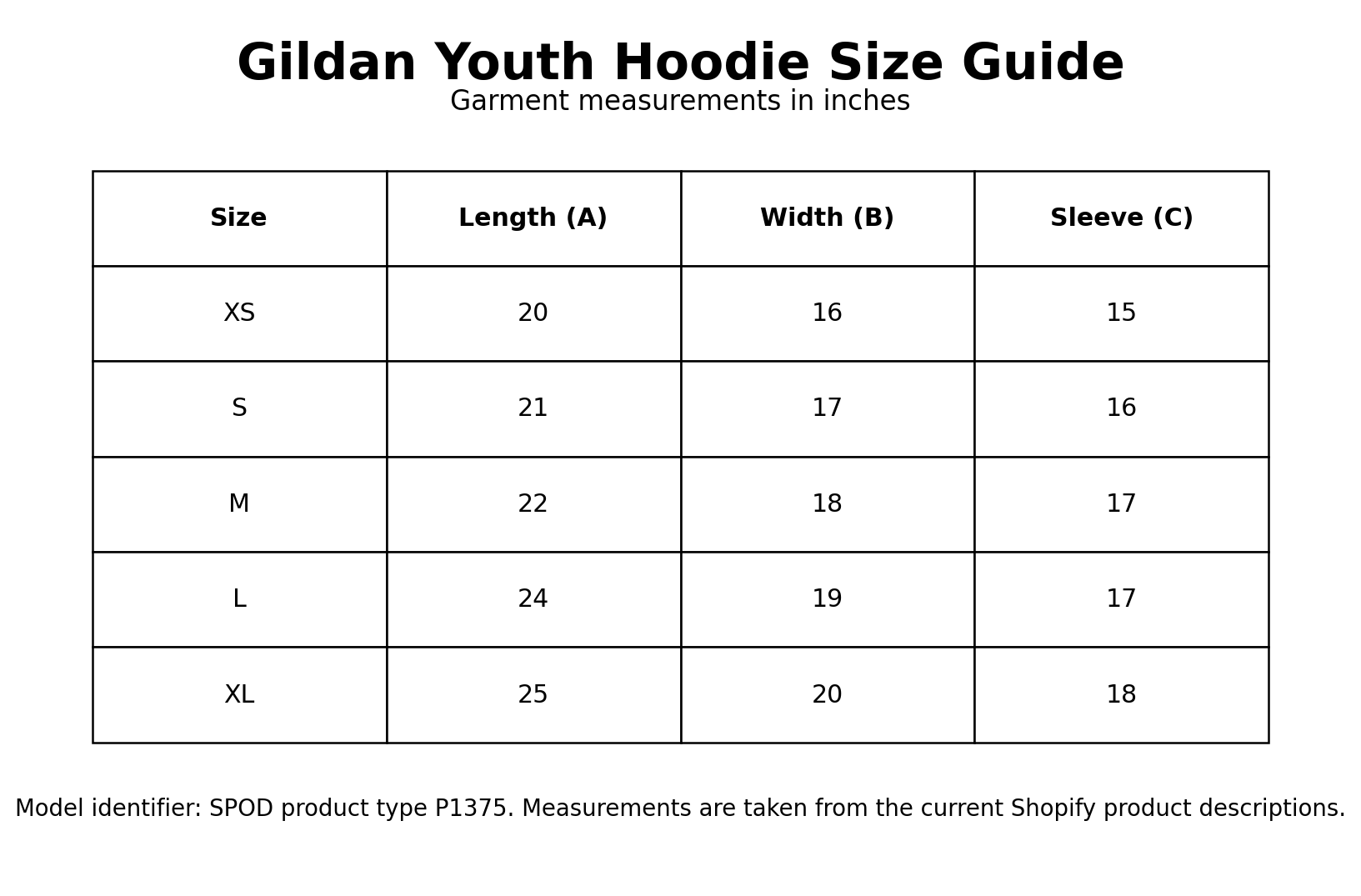 Gildan Youth Hoodie Size Guide