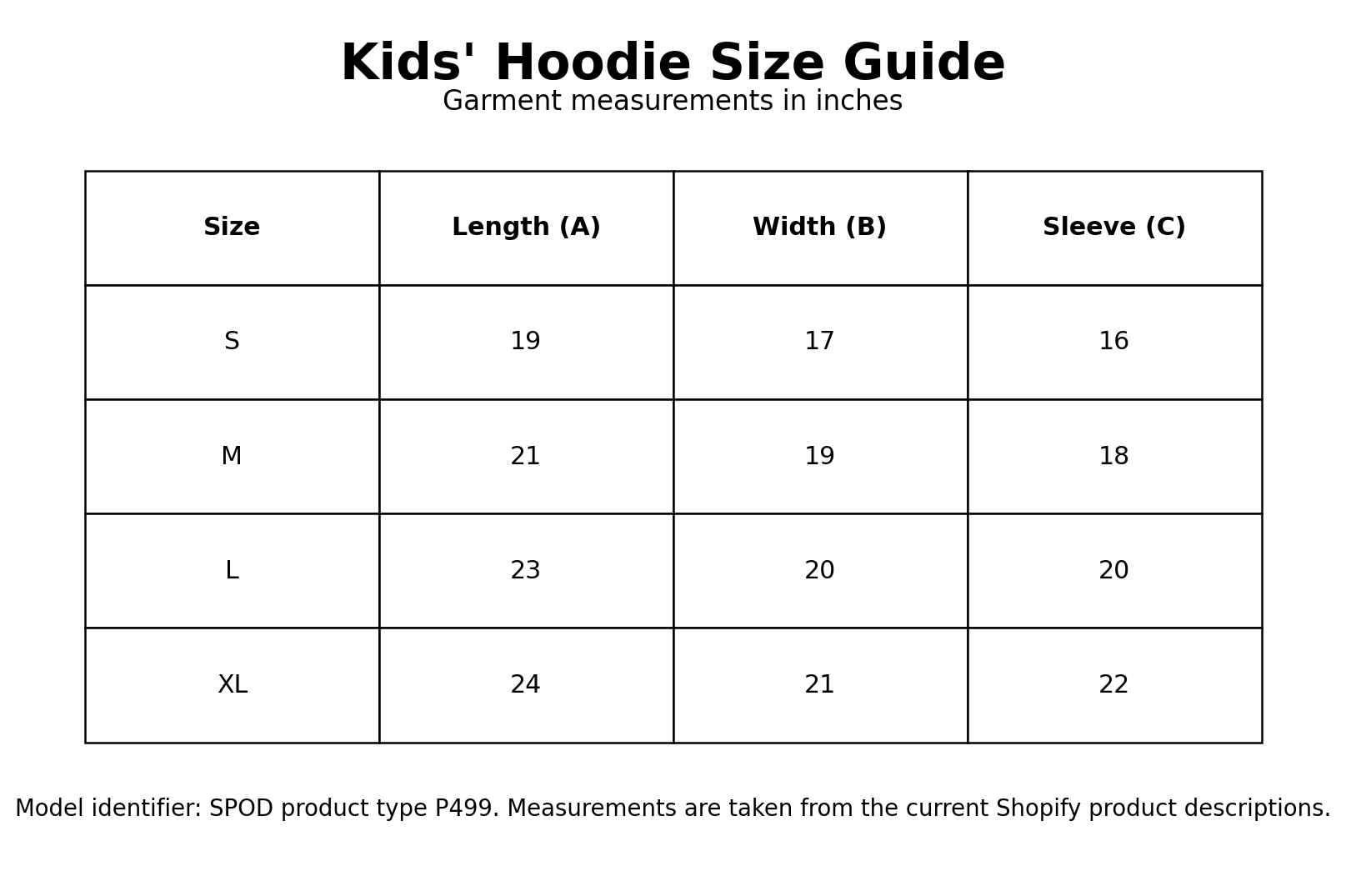 Kids Hoodie Size Guide