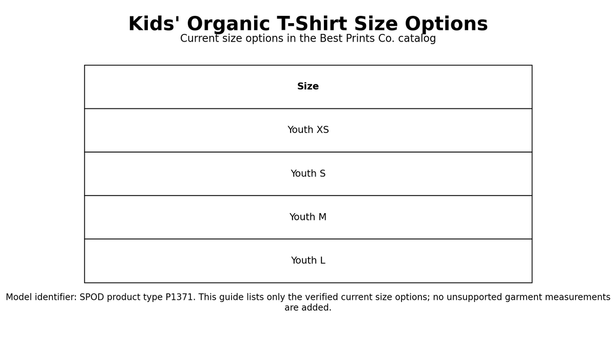 Kids Organic T-Shirt Size Guide