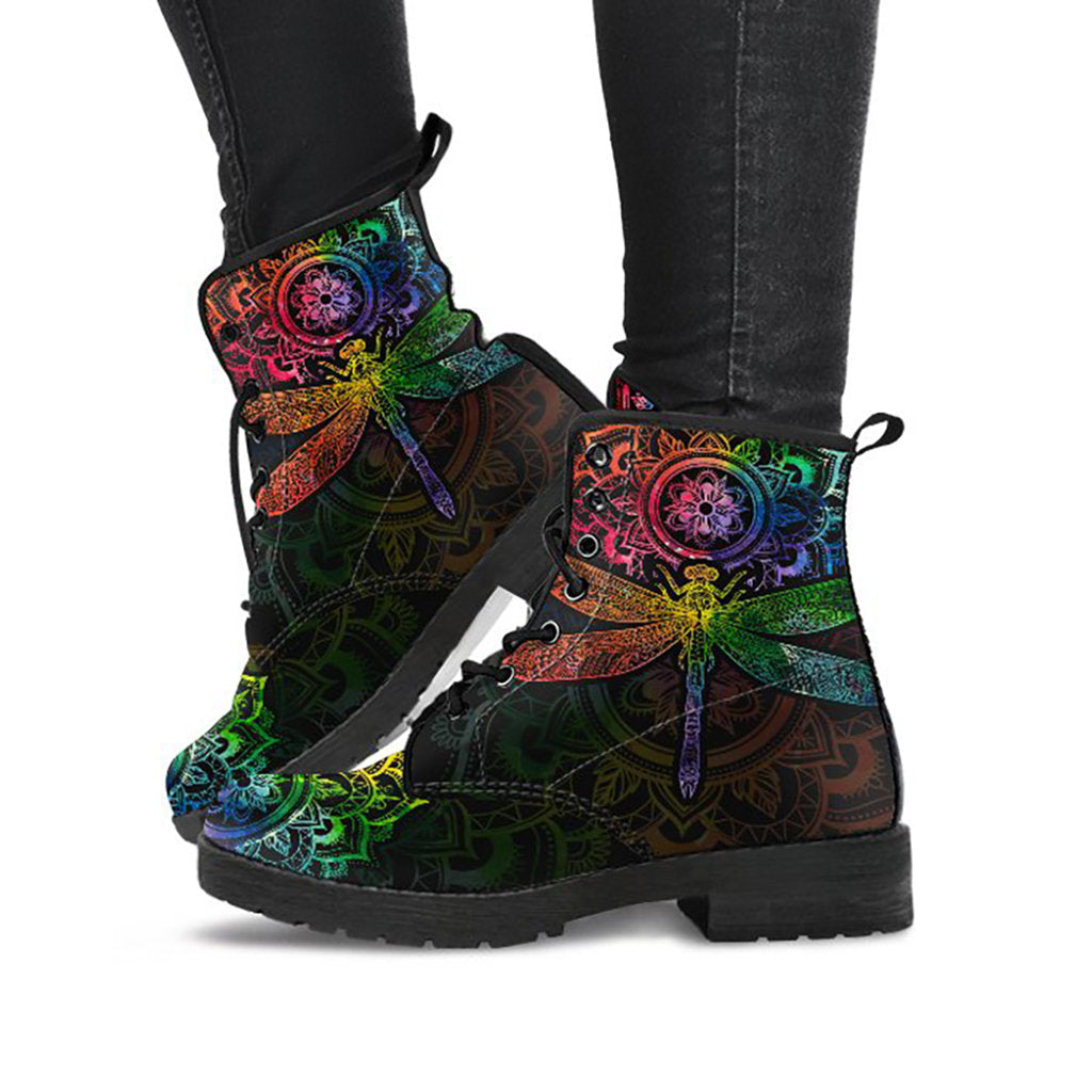 Colorful Mandala Dragonfly Chakra women's boots alternate view