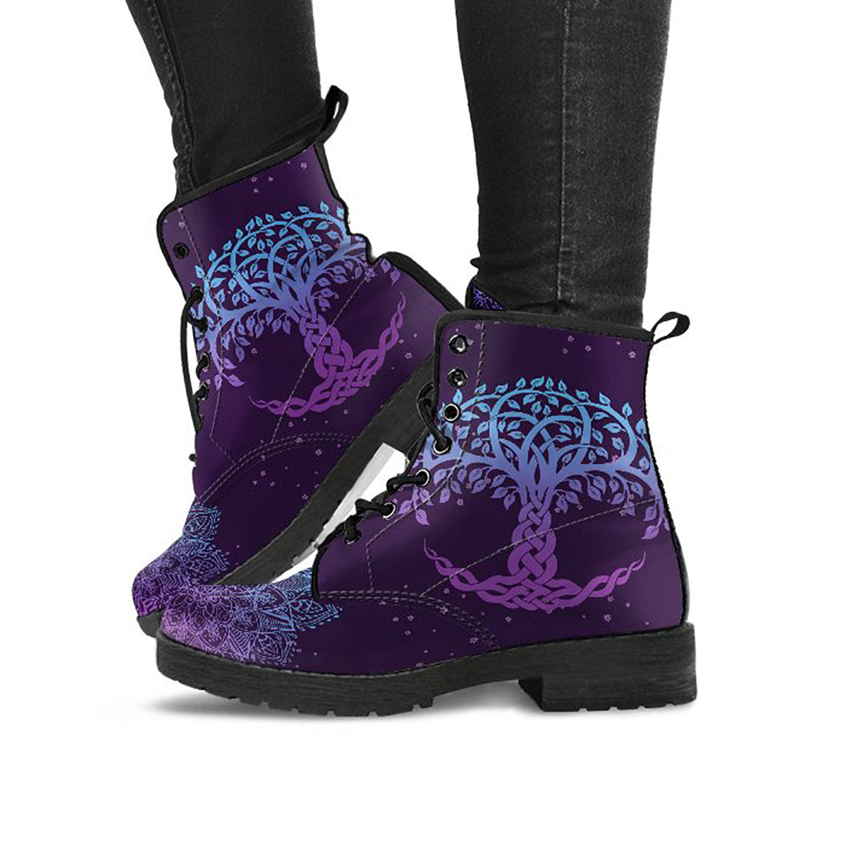 Purple tree of life printed boots, alternate view