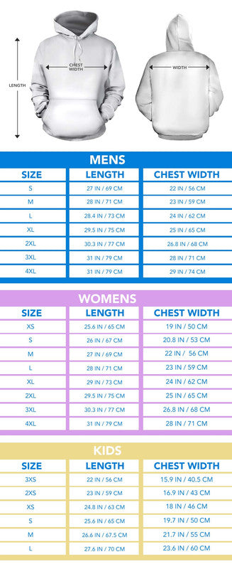All-Over Print Men's Hoodie Size Guide