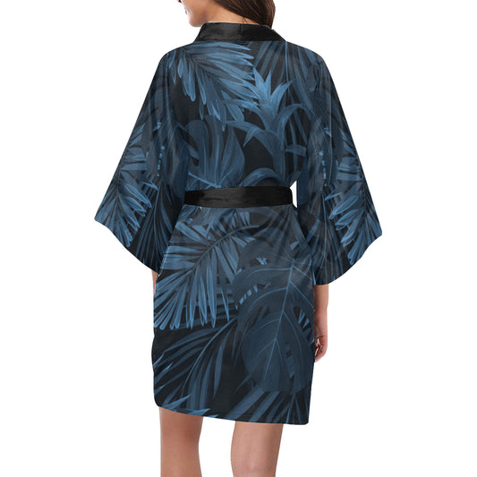 Dark Leaves Floral Kimono Robe