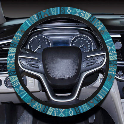Teal Boho Chic Bohemian Stripes Steering Wheel Cover