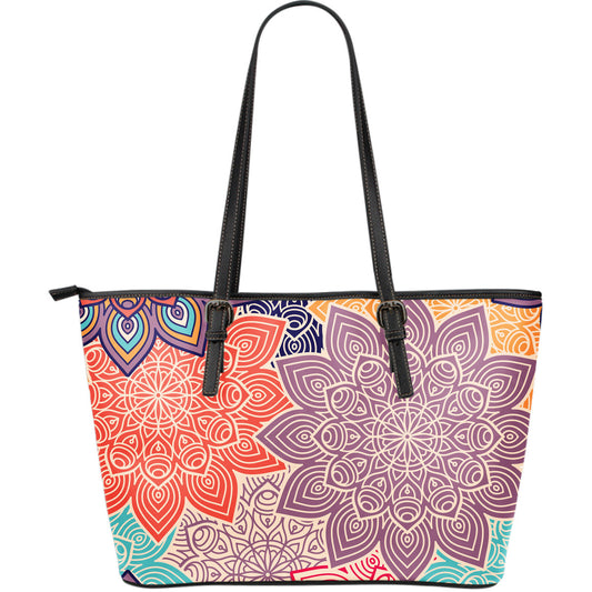 Colorful Floral Madalas Leather Tote Bag
