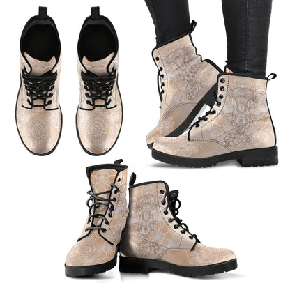 Beige Elephant Mandala Printed Boots