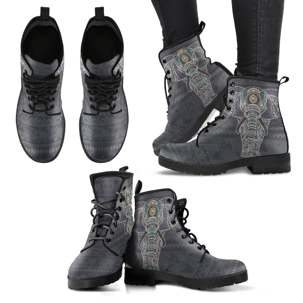 Dark grey boho elephant women’s printed boots – product image 3