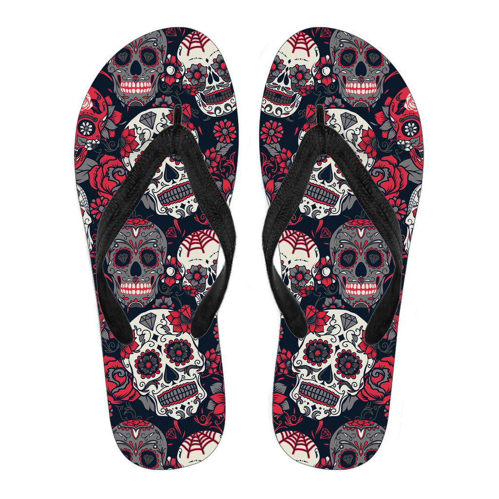 Sugar Skulls & Roses Flip Flops