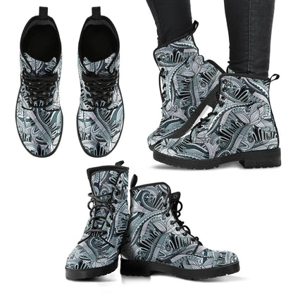 Black & White Funky Abstract Womens BootsFashion Combat Boots, Vegan Leather Boots, Custom Shoes, Custom Boots, Cool Shoes