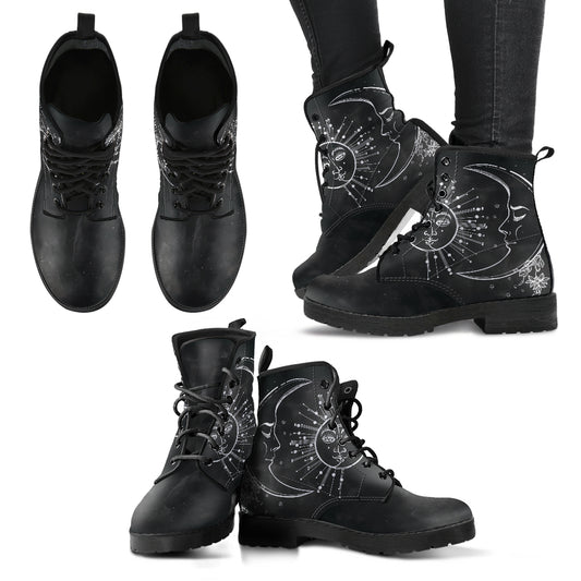 Charcoal Sun Moon Women's Leather Boots