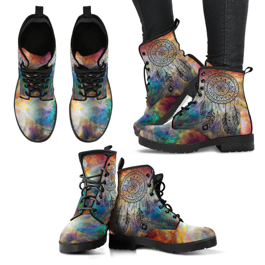 Dream Catcher Women's Leather Boots, Womans Combat boots, Boho Hippie Boots