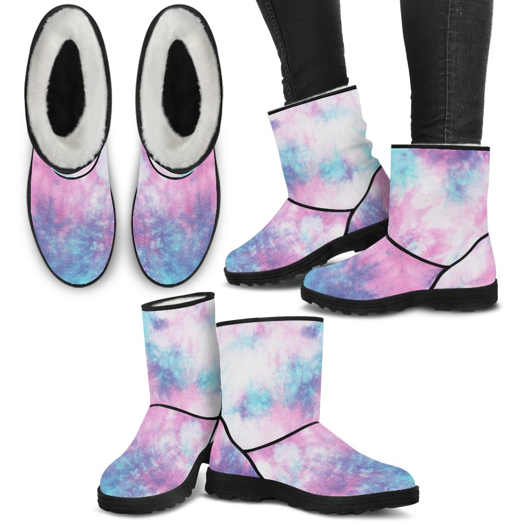 Blue & Pink Cotton Candy Tie Dye Faux Fur Boots