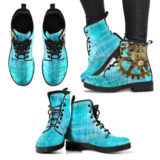 Steampunk Blue Women's Leather Boots