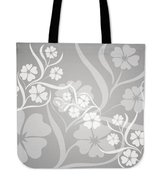 Grey Floral Canvas Tote Bag