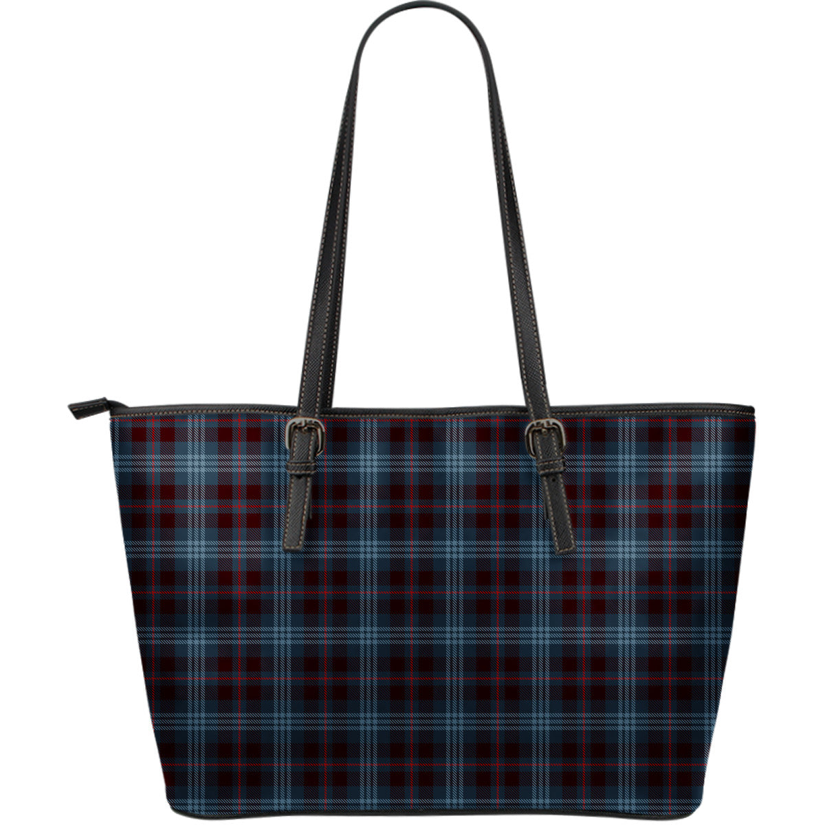 Blue Plaid Leather Tote Bag