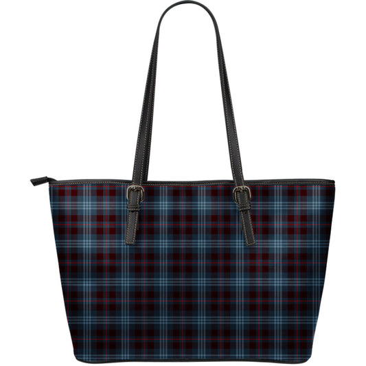 Blue Plaid Leather Tote Bag
