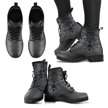 Boho Wolf Handcrafted Boots, Fashion Combat Boots, Vegan Leather Boots, Custom Shoes, Custom Boots, Cool Shoes