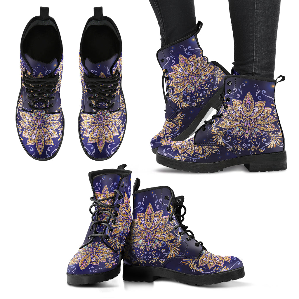 Elegant Lotus Womens Boots, Womans Combat boots, Boho Hippie Boots