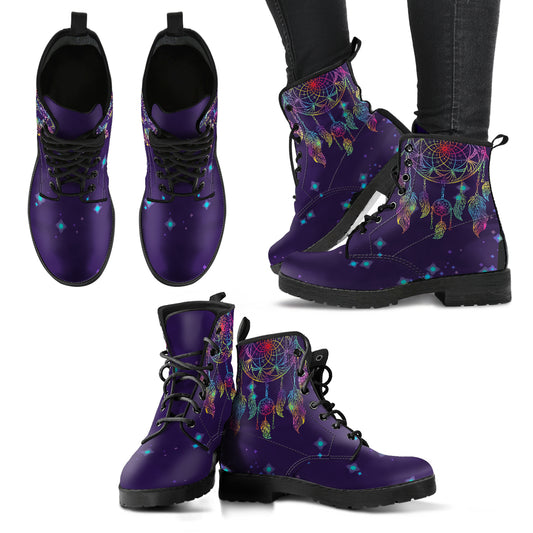 Dream Catcher with Stars Women's Leather Boots, Womans Combat boots, Boho Hippie Boots