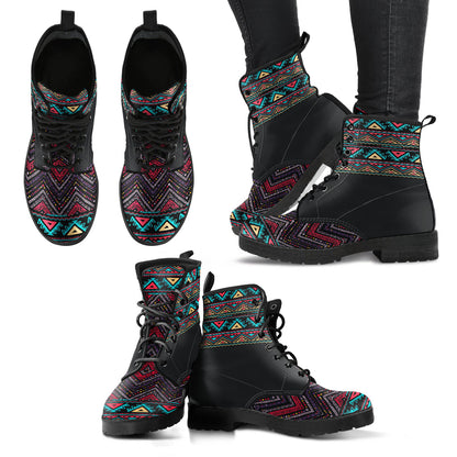 Dark Boho Aztec Womens Boots, Printed Custom Shoes, Women's Boots, Vegan Leather Combat Boots, Classic Boot, Lace Up Boot , Casual Boots Women