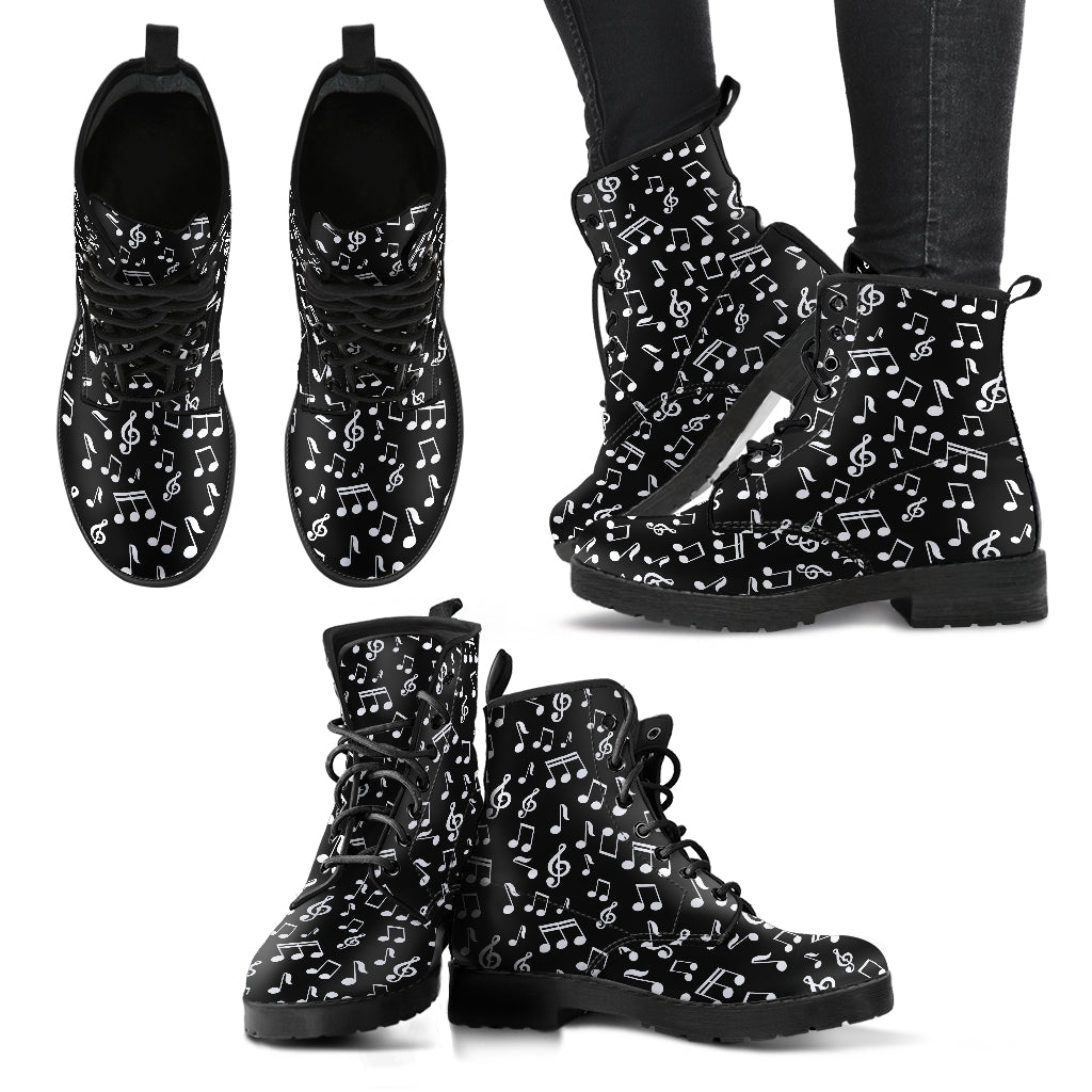 Black Music Notes Women’s Printed Boots