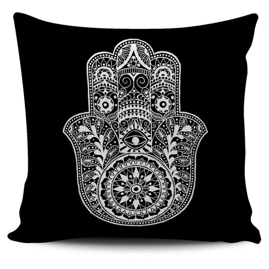 HAMSA HAND BLACK PILLOW COVERS