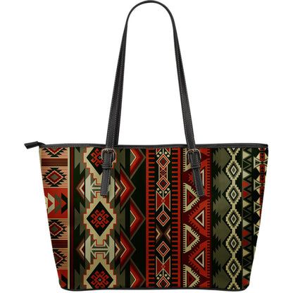 Red & Brown Boho Aztec Leather Tote Bag