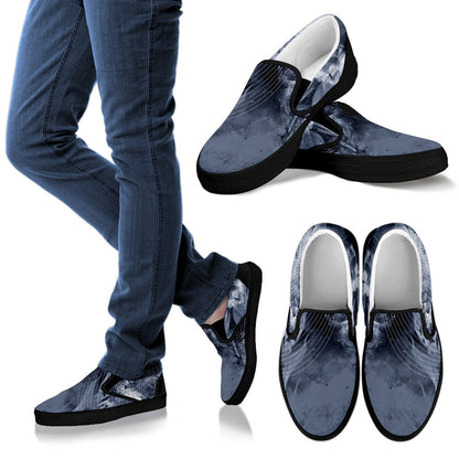 Grey Feathers Abstract Slip On Shoes