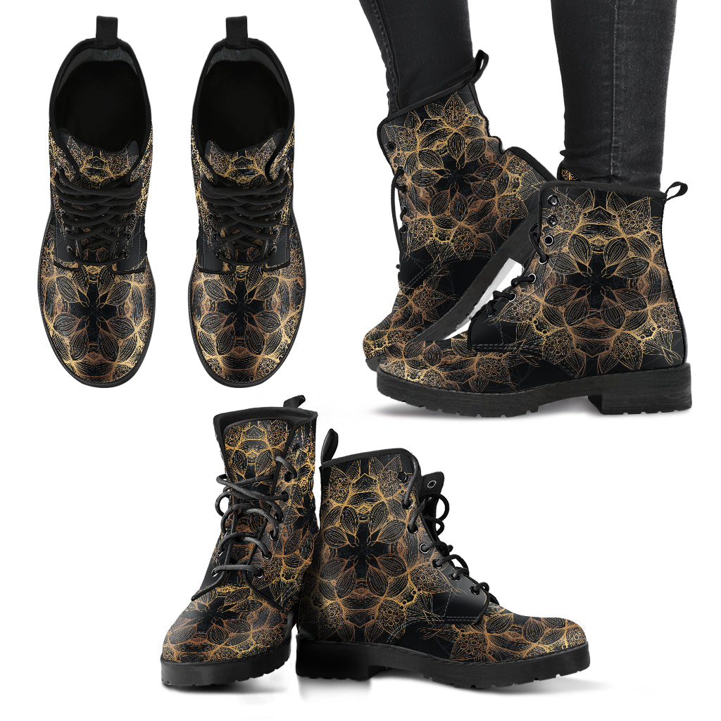 Golden Lotus Mandala Women's Leather Boots