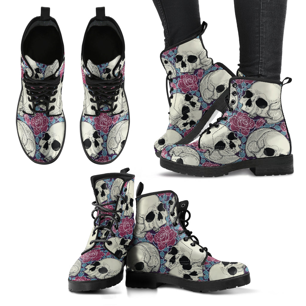 Skull Roses Women's Leather Boots