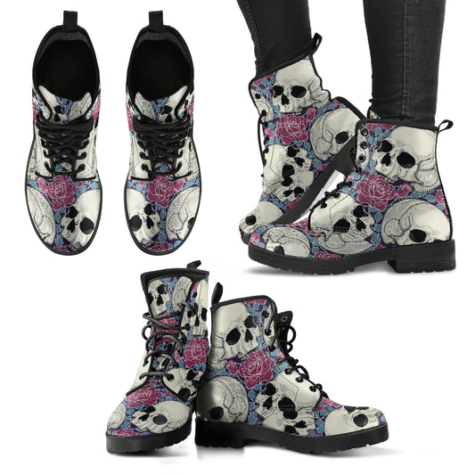 Skull Roses Women's Leather Boots