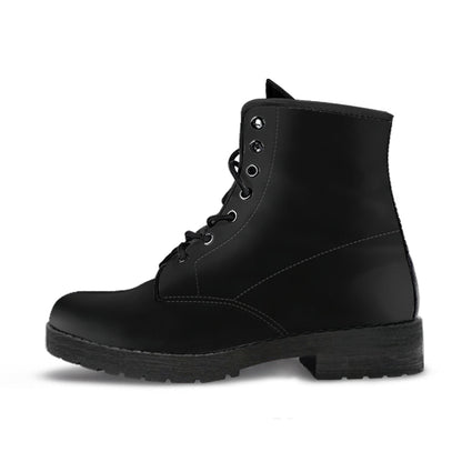 Custom All Black Boots, Printed Custom Shoes, Women's Boots, Vegan Leather Combat Boots, Classic Boot, Lace Up Boot , Casual Boots Women