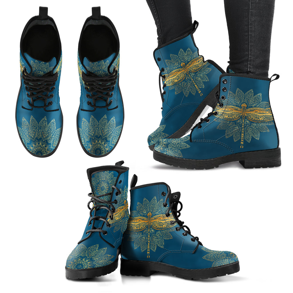 Gold Mandala Dragonfly Handcrafted Boots