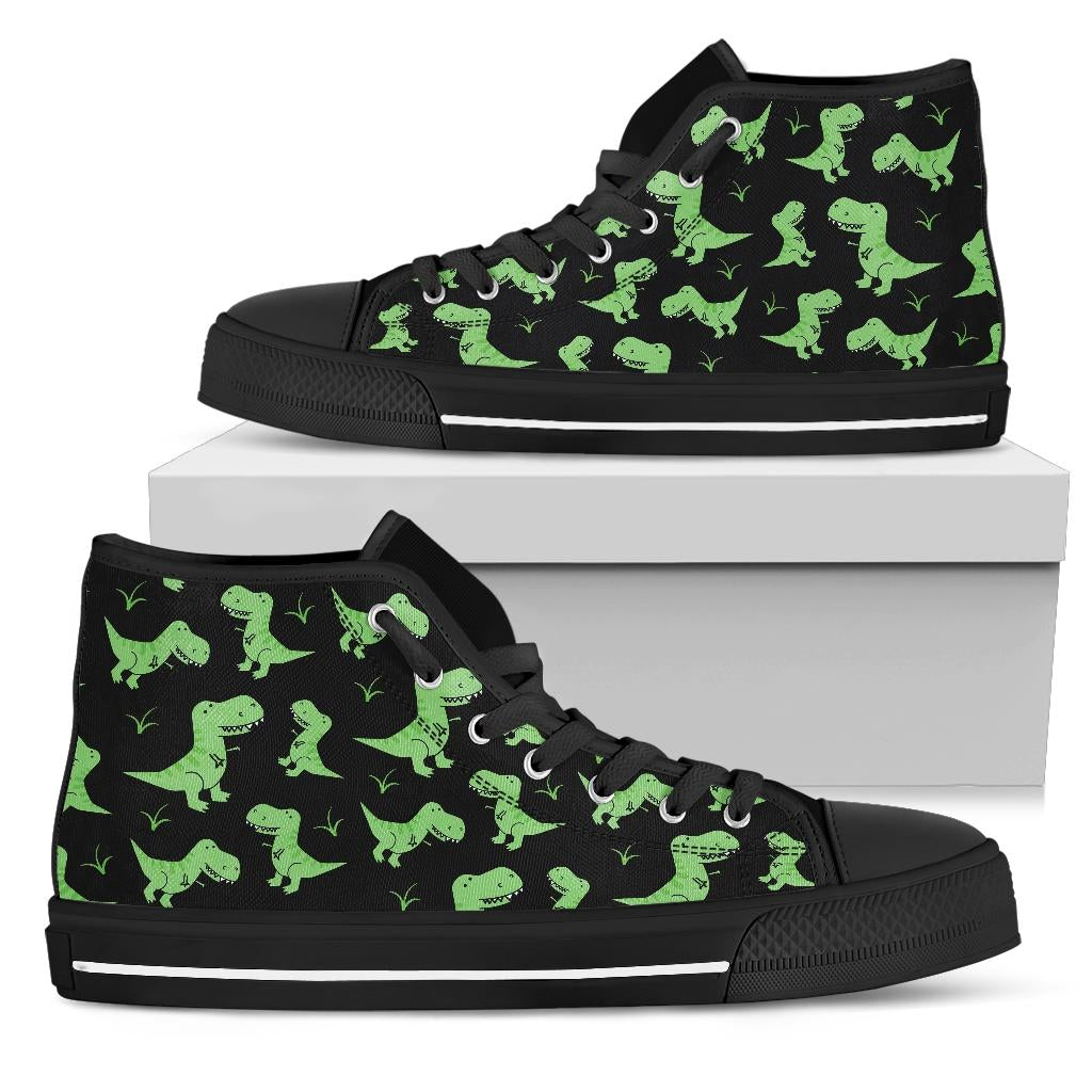 Green Dinosaur Shoes - Black Sole High Top Shoes