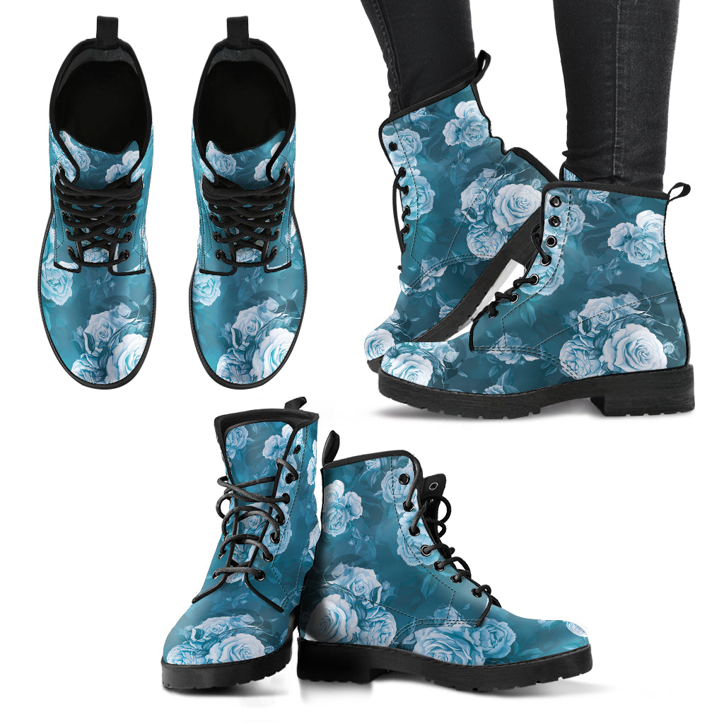 Blue Rose Floral Printed Boots